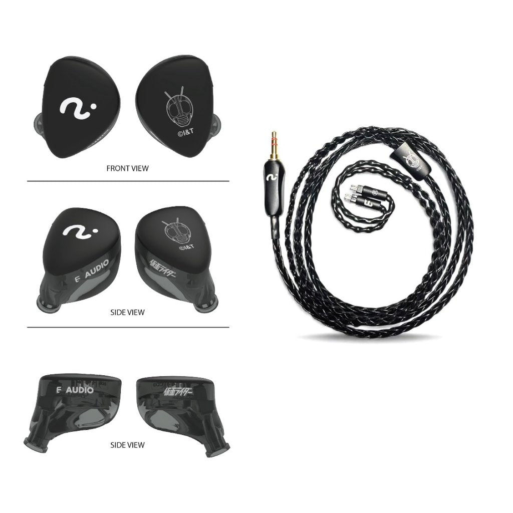 E AUDIO x Kamen Rider Triple‑Driver Hybrid IEM Earphones – Limited Edition 2BA+1DD 3D‑Printed Resin, Silver‑Plated OFC Cable, 3.5mm / 4.4mm Audiophile In‑Ear Monitors