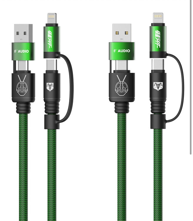 E AUDIO x Kamen Rider 4in1 100W Fast Charging Cable – TYPE‑C & Lightning Modular, 40/100/200/300cm Limited Edition (Black/Green/Red)