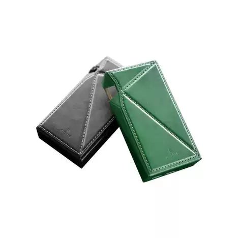Dignis case for AK SP3000M Two leather wallets, one gray and one green, on a white background