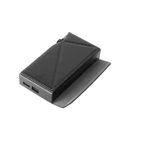Dignis case for AK SP3000M Black leather wallet with card slots and USB port on a white background