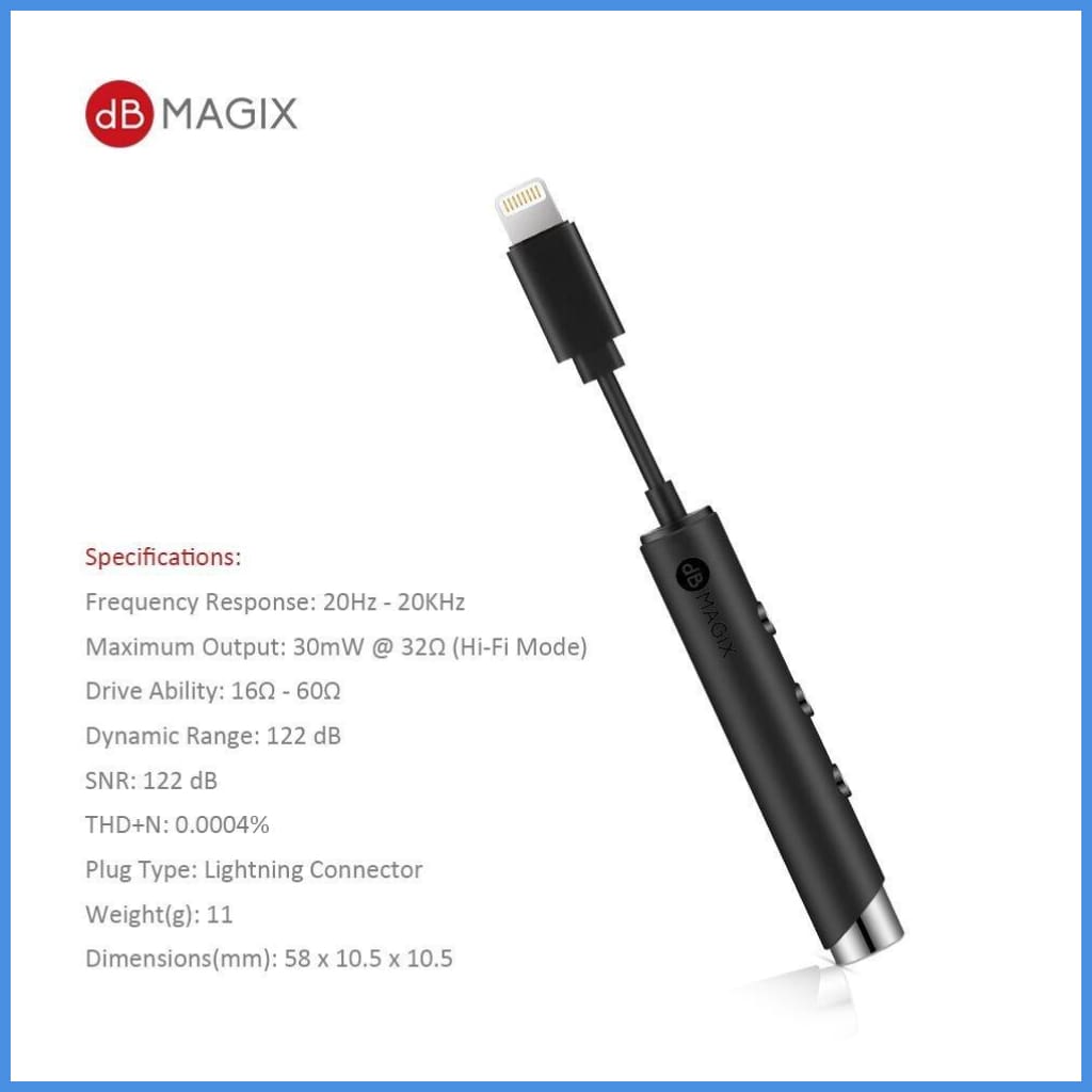 Db Magix Ac3 Lightning To 3.5Mm Headphone Dac Amplifier For Iphone X 8 Iphone 7