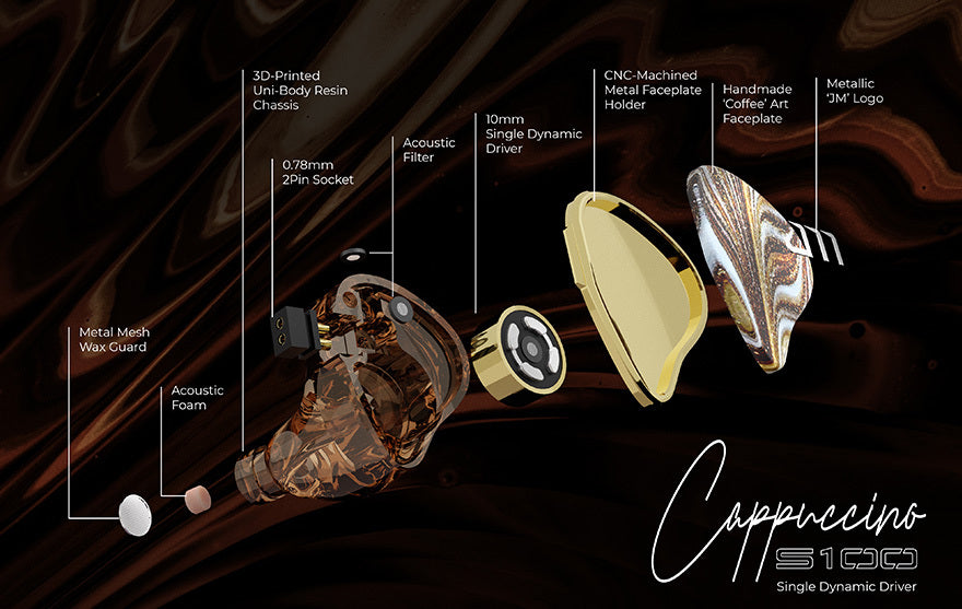 Jomo Audio S100 Cappuccino In-Ear Monitor IEM Earphone with 3.5mm 4.4mm Cables