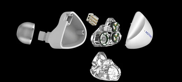 ACTIVO Scoop 5‑Driver Hybrid IEM – 3DD (8mm+2x6mm) + 2BA In‑Ear Monitors, Silver‑Plated OFC Cable with 3.5mm/4.4mm/USB‑C, Pebble Design 10Ω 105dB