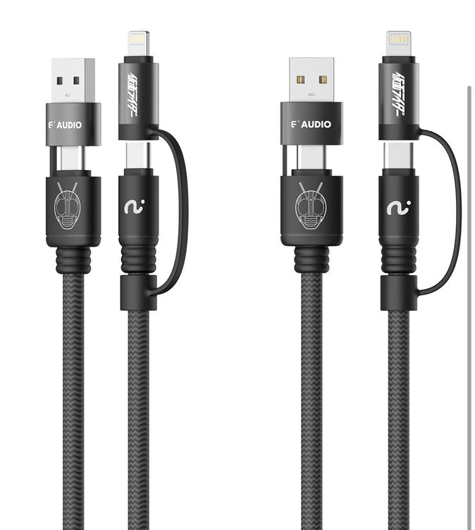 E AUDIO x Kamen Rider 4in1 100W Fast Charging Cable – TYPE‑C & Lightning Modular, 40/100/200/300cm Limited Edition (Black/Green/Red)