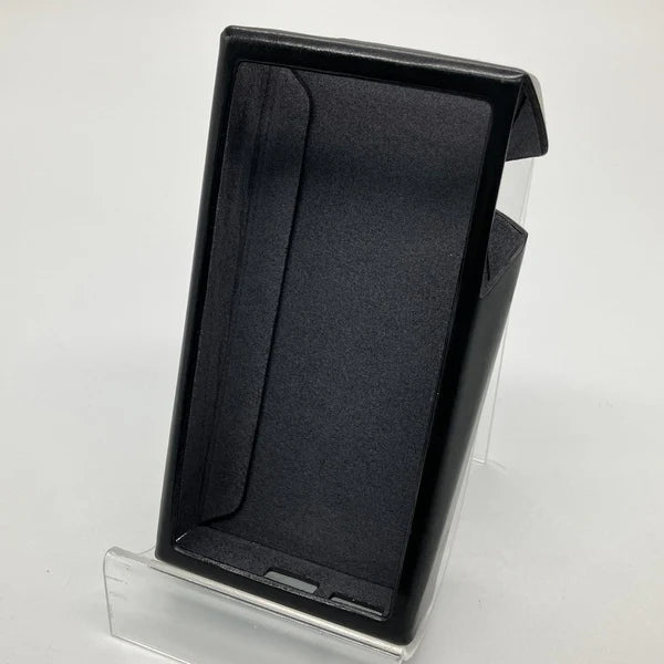 Dignis case for AK SP3000M Black phone case in a clear display stand on a white background