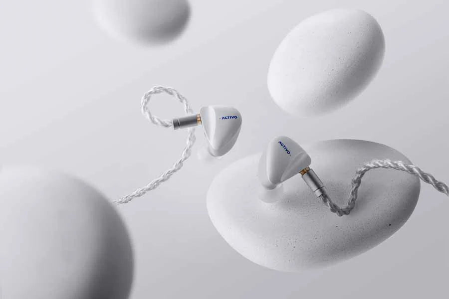 ACTIVO Scoop 5‑Driver Hybrid IEM – 3DD (8mm+2x6mm) + 2BA In‑Ear Monitors, Silver‑Plated OFC Cable with 3.5mm/4.4mm/USB‑C, Pebble Design 10Ω 105dB