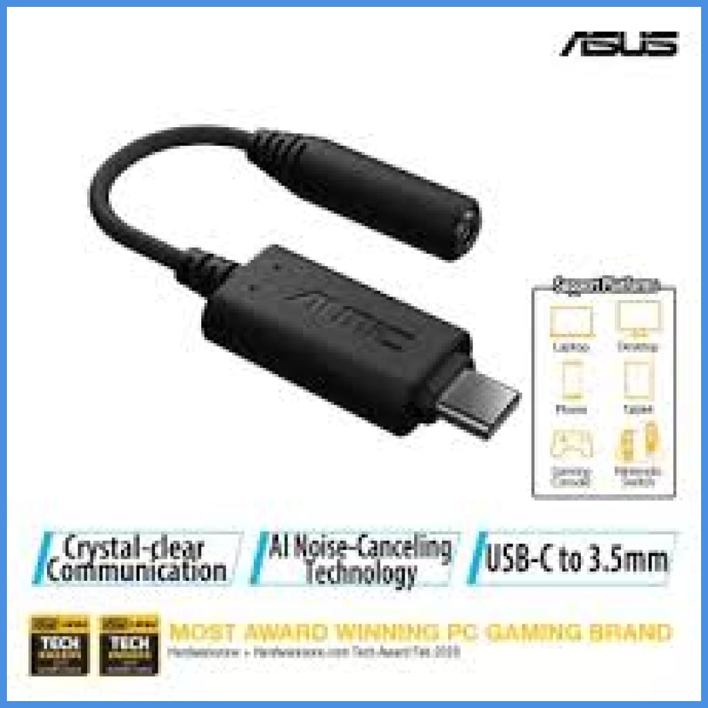 Asus Ai Noise-Canceling Mic Adapter With Usb-C To 3.5Mm Connection Dac Quality Sound