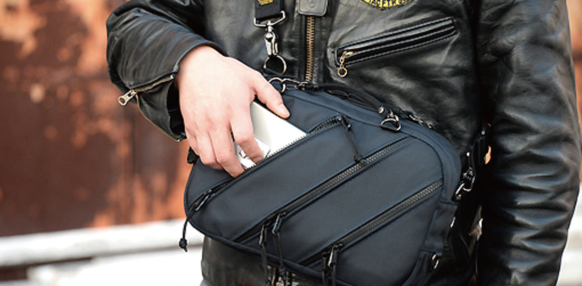 VanNuys D642 Nylon Triple Zipper Cross-Body Shoulder Bag Black Made In