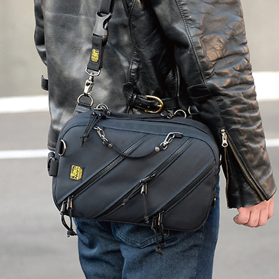 VanNuys D642 Nylon Triple Zipper Cross-Body Shoulder Bag Black Made In Japan