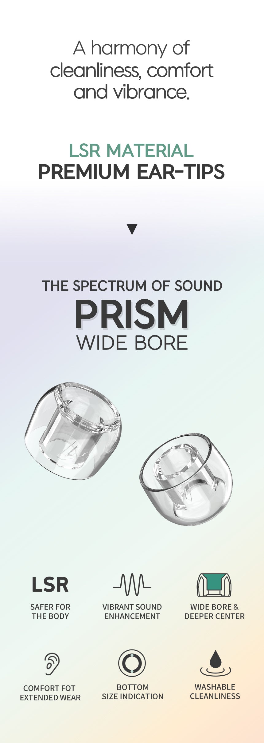 Divinus Prism Wide Bore LSR Eartips With 4-6mm Nozzle For In-Ear Monitor IEM Earphone 4 Sizes