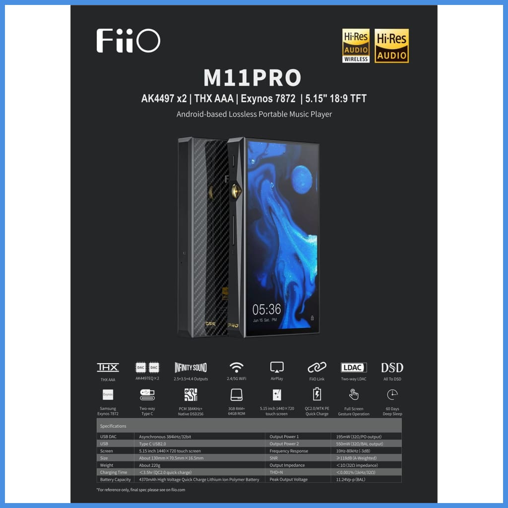 Fiio M11 Pro Hi-Res Digital Audio Music Player Android Aptx Wifi Bluetooth 4.4Mm Balanced Output