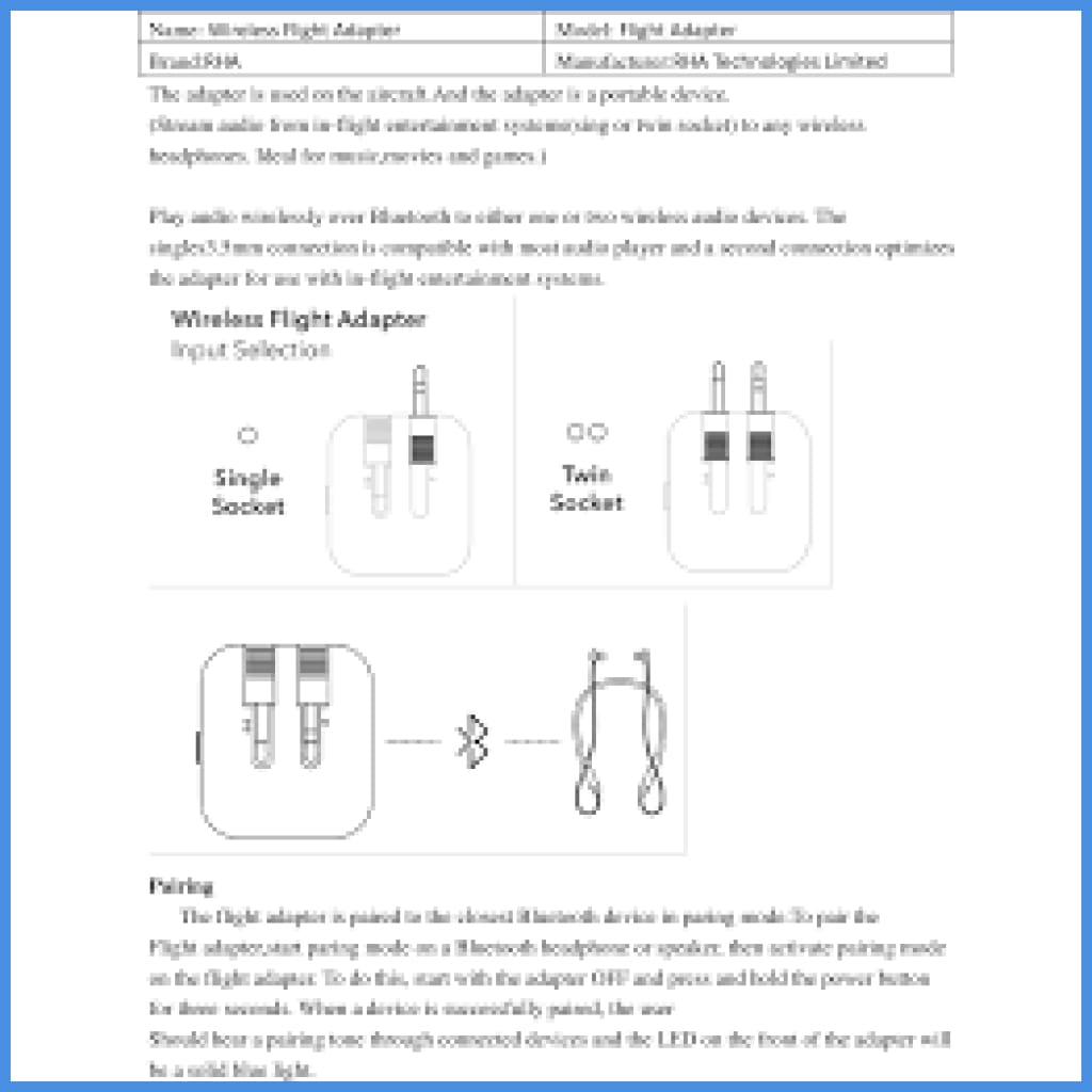 Rha Wireless Flight Adapter Bluetooth 5.0 Audio Transmitter Device